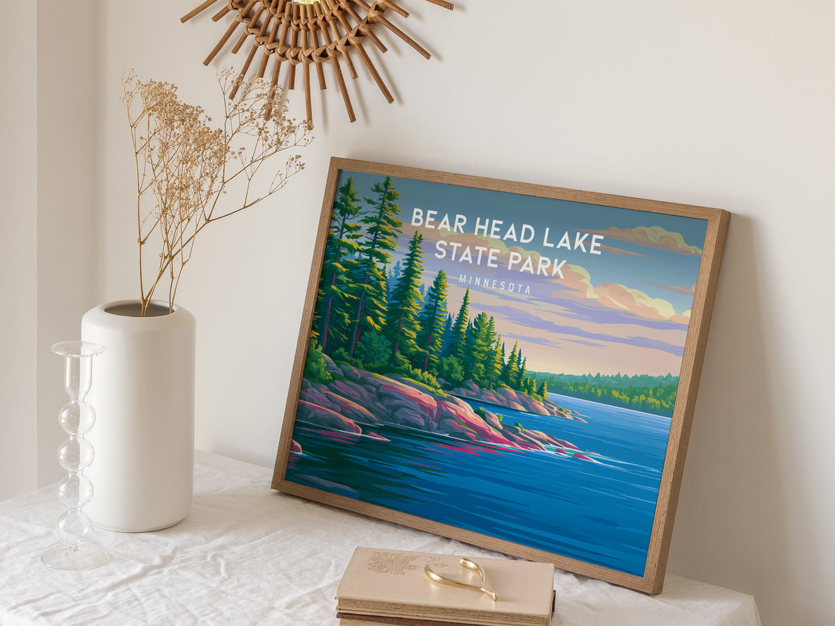 Bear Head Lake State Park Landscape, Minnesota Poster | Northwoods Lake Retreat Framed or Unframed Wall Art — 16x20 in
