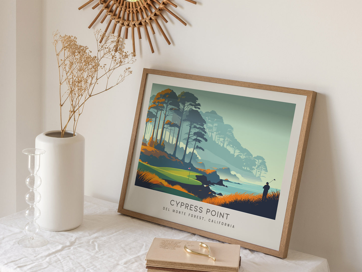 Cypress Point Landscape Matte Border Poster | Del Monte Forest, California Country Club Decor Golf Course Print — 16x20 in