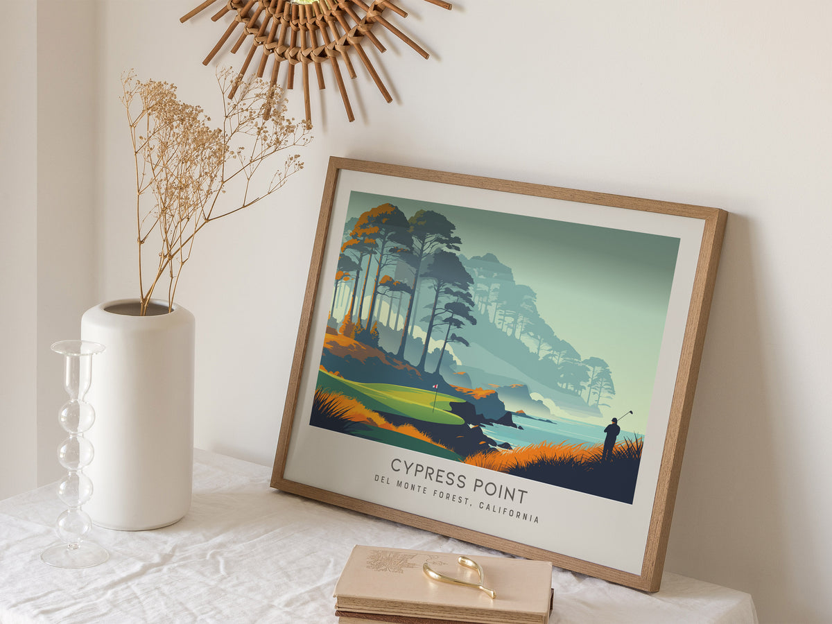 Cypress Point Landscape Matte Border Poster | Del Monte Forest, California Country Club Decor Golf Course Print — 16x20 in