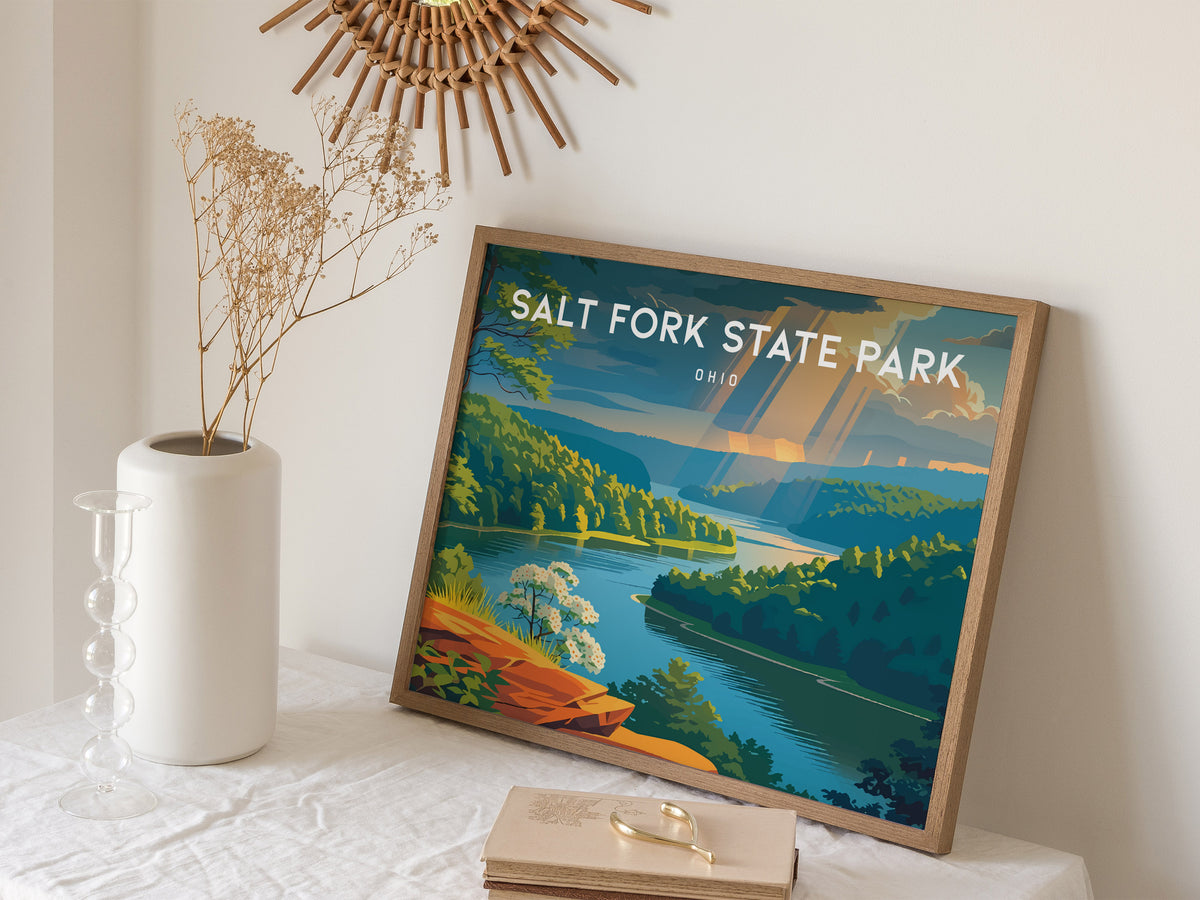 Salt Fork State Park Landscape Poster | Ohio Framed or Unframed Travel Gift Wall Art — 16x20 in