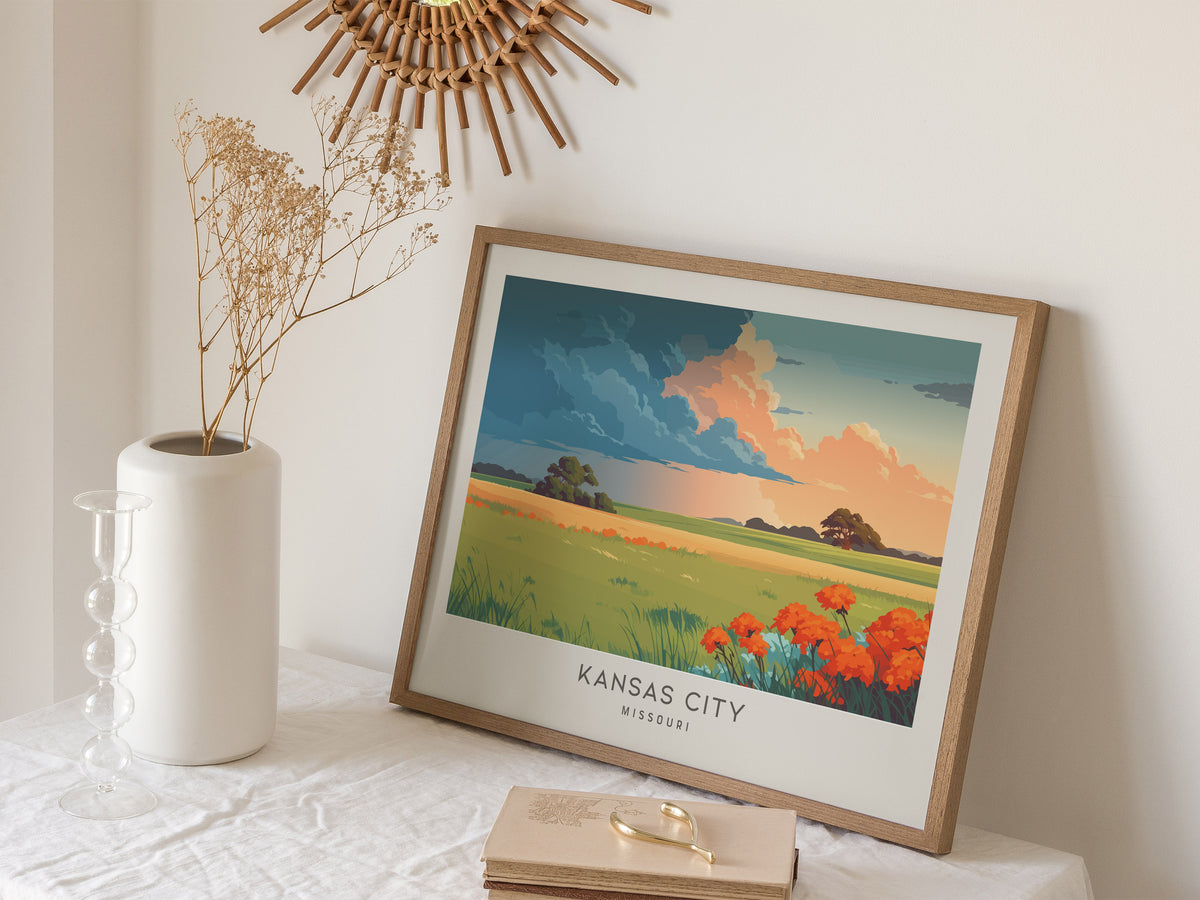 Kansas City Landscape Matte Border Poster | Missouri Vacation Wall Art — 16x20 in