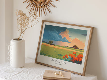 Kansas City Landscape Matte Border Poster | Missouri Vacation Wall Art — 16x20 in