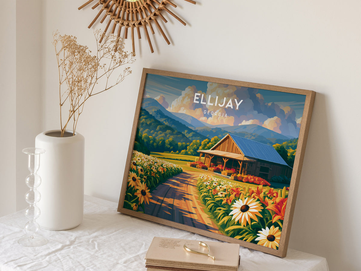 Ellijay Landscape Poster | Georgia Small Town Framed or Unframed Wall Art — 16x20 in