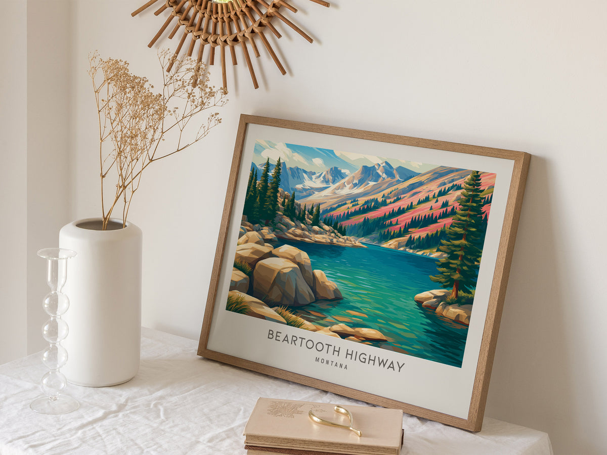 Beartooth Highway Landscape Matte Border Poster | Montana Travel Gift Framed or Unframed — 16x20 in