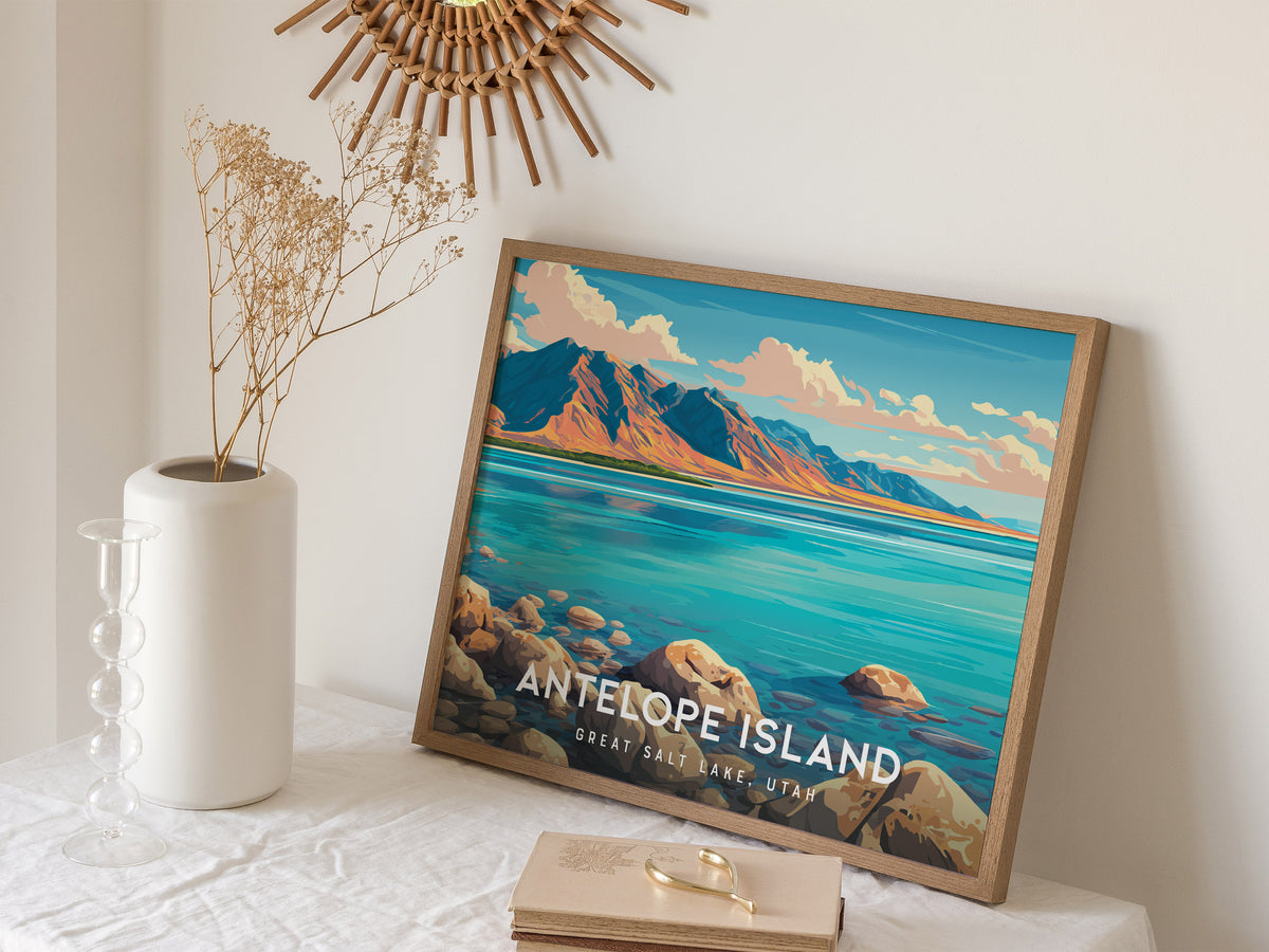 Antelope Island Landscape Poster | Great Salt Lake, Utah Vacation Wall Art — 16x20 in