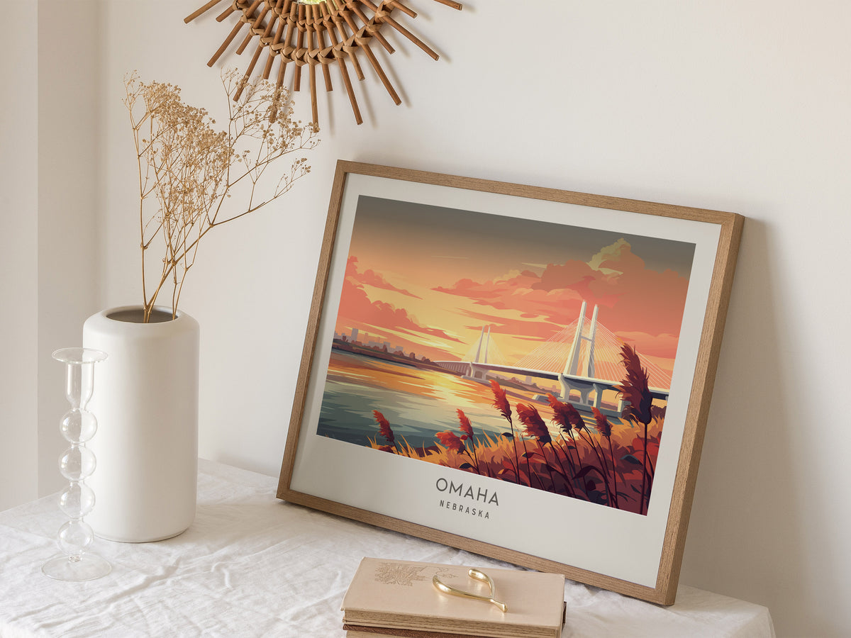 Omaha Landscape Matte Border Poster | Nebraska Framed or Unframed Vacation Wall Art — 16x20 in
