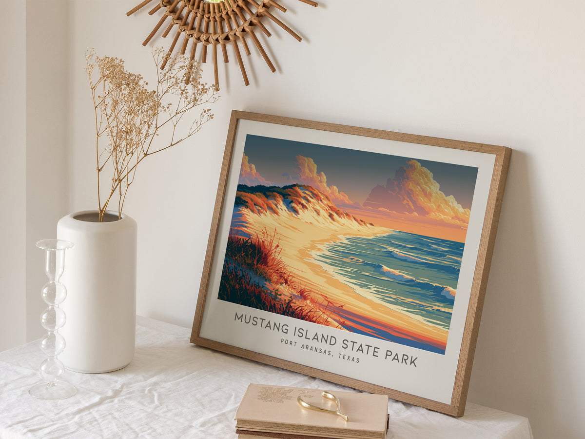 Mustang Island State Park Landscape Matte Border Poster | Port Aransas, Texas Vacation Wall Art — 16x20 in
