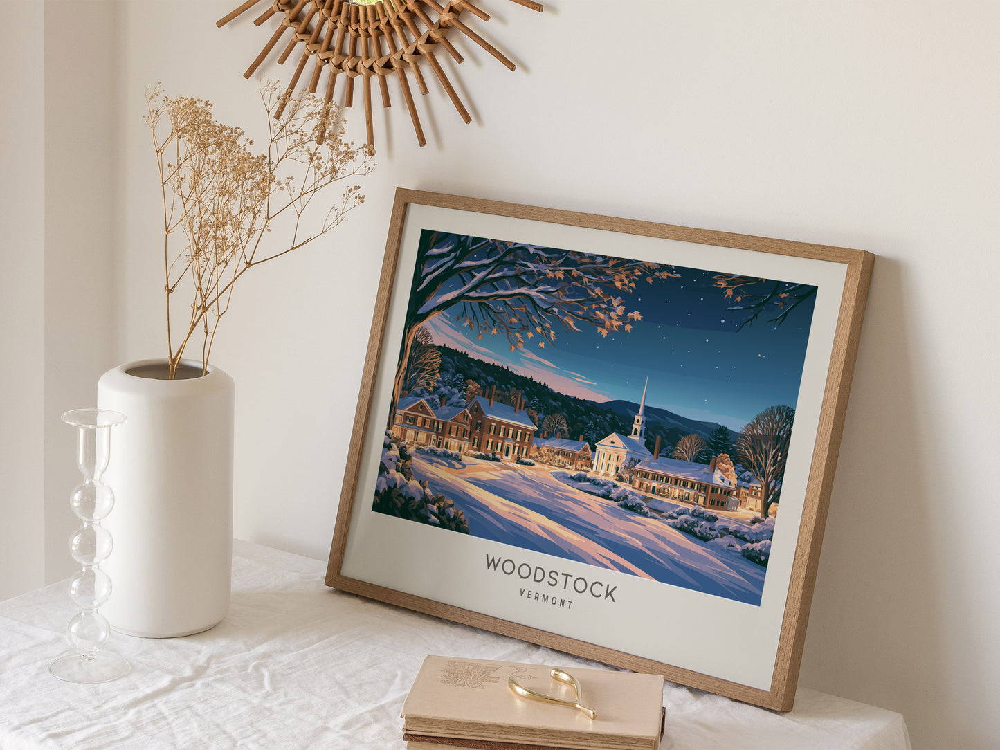 Woodstock Landscape Matte Border Poster | Vermont Destination Print Framed or Unframed — 16x20 in