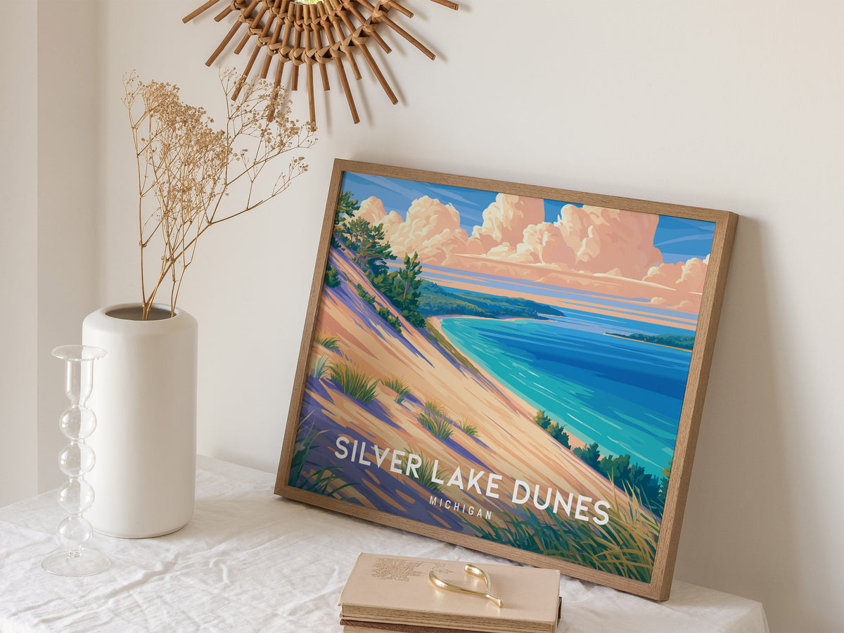 Silver Lake Dunes, Michigan Landscape Poster | Beach House Decor & Scenic Wall Art — 16x20 in