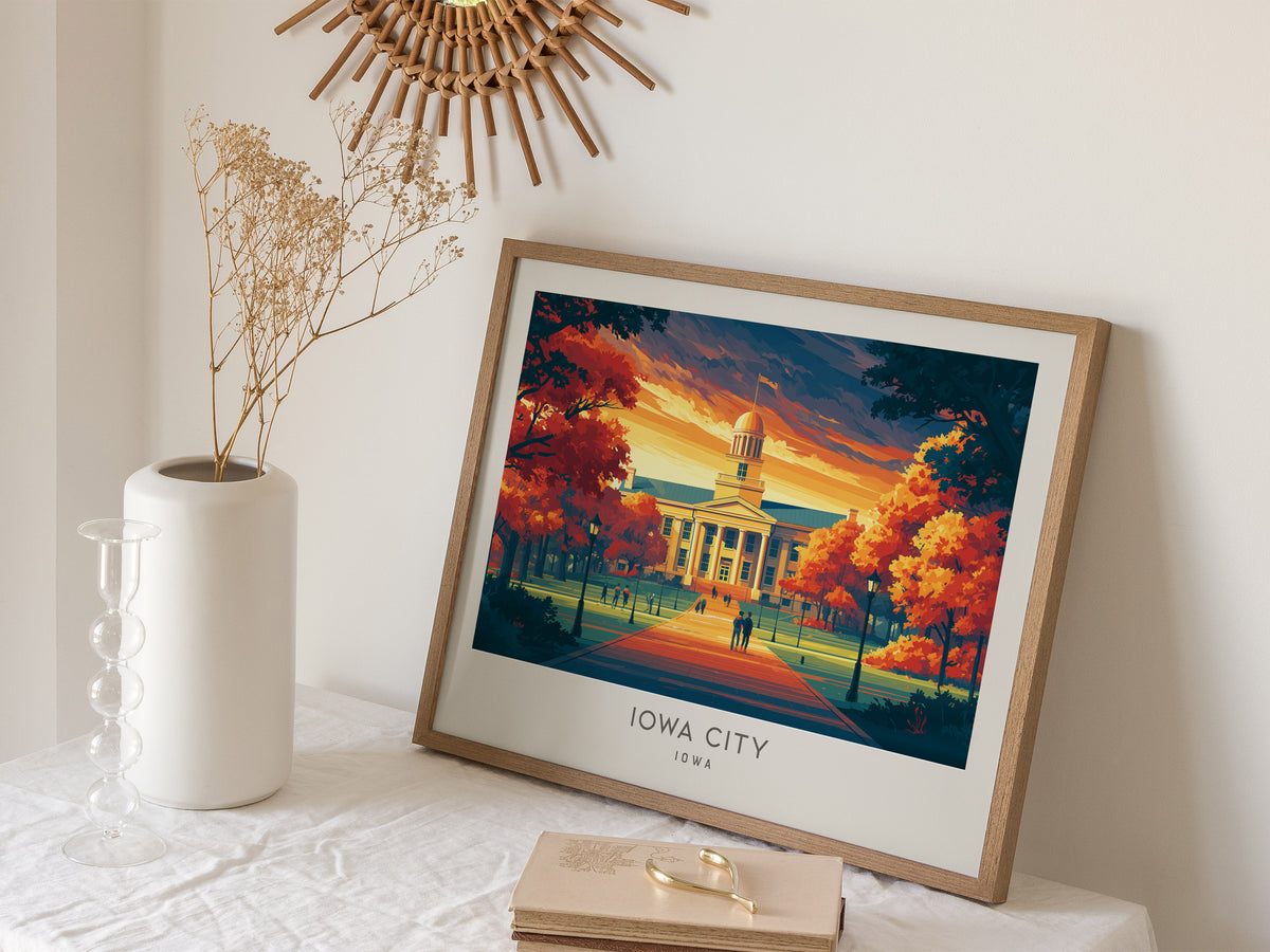 Iowa City Landscape Matte Border Poster | Iowa Framed or Unframed Travel Gift — 16x20 in