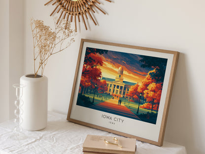 Iowa City Landscape Matte Border Poster | Iowa Framed or Unframed Travel Gift — 16x20 in