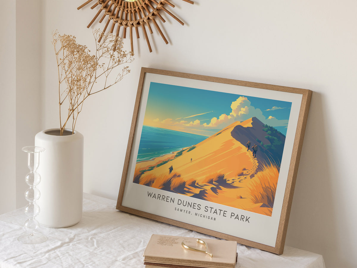 Warren Dunes State Park Landscape Matte Border Poster | Sawyer, Michigan Beach House Decor — 16x20 in