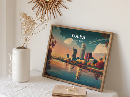 Tulsa, Oklahoma Landscape Poster | Golden Driller & Downtown Vacation Wall Art — 16x20 in