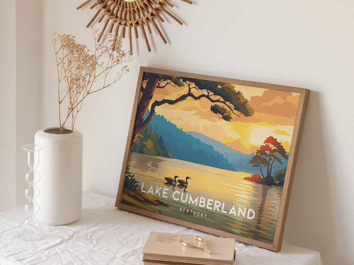 Lake Cumberland, Kentucky Landscape Poster | Framed or Unframed Lake House Decor Wall Art — 16x20 in