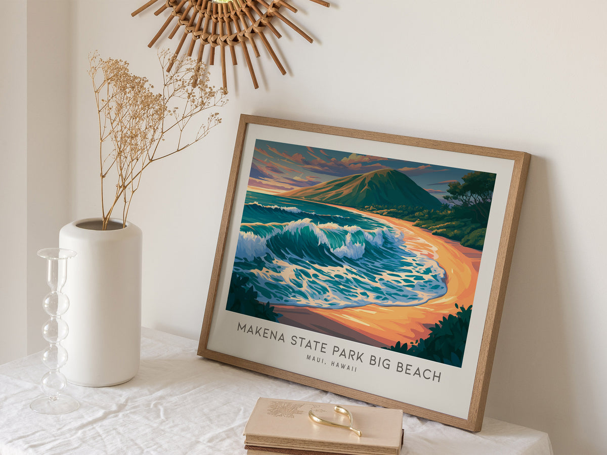 Makena State Park Big Beach Landscape Matte Border Poster | Maui, Hawaii Coastal Beach Decor — 16x20 in
