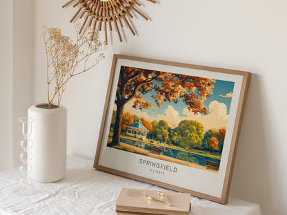 Springfield Landscape Matte Border Poster | Illinois Destination Print & Vacation Wall Art — 16x20 in