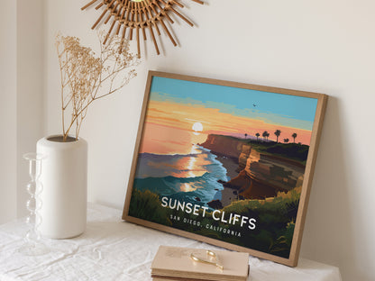 Sunset Cliffs, San Diego, California Landscape Poster | Coastal Beach Decor Wall Art — 16x20 in