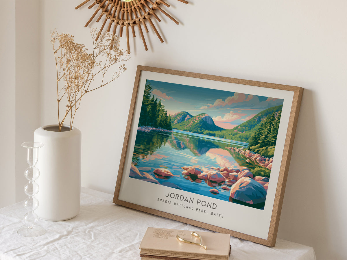 Jordan Pond Landscape Matte Border Poster | Acadia National Park, Maine Travel Wall Art — 16x20 in