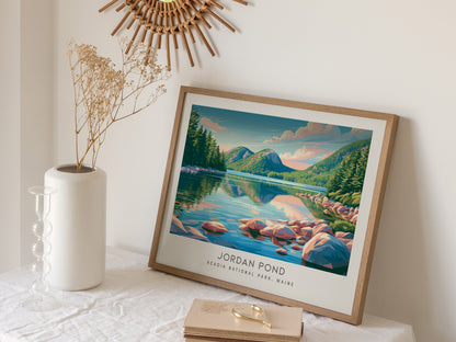 Jordan Pond Landscape Matte Border Poster | Acadia National Park, Maine Travel Wall Art — 16x20 in