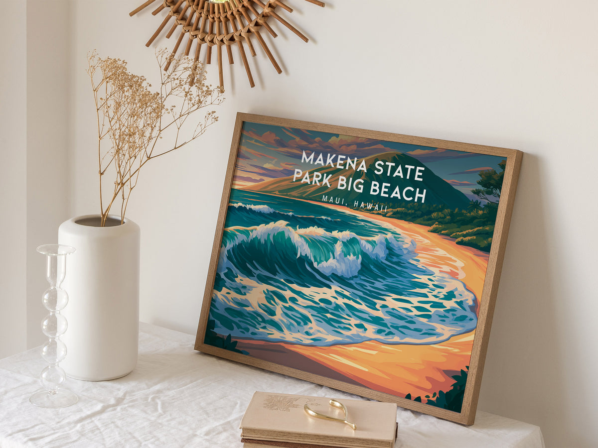 Makena State Park Big Beach Landscape Poster | Maui, Hawaii Vacation Wall Art — 16x20 in