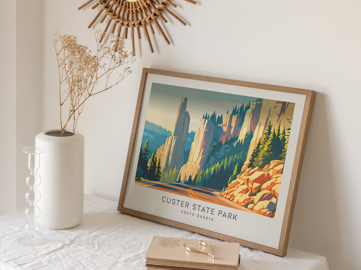 Custer State Park Landscape Matte Border Poster | South Dakota Needles Highway Destination Print — 16x20 in