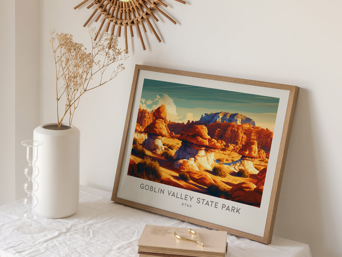 Goblin Valley State Park Landscape Matte Border Poster | Utah Travel Gift Wall Art — 16x20 in