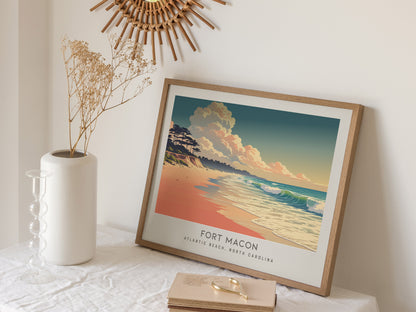Fort Macon Landscape Matte Border Poster | Atlantic Beach, North Carolina Coastal Beach Decor — 16x20 in