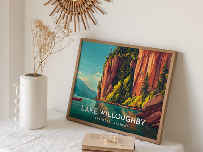 Lake Willoughby Landscape Poster | Westmore, Vermont Framed or Unframed Wall Art — 16x20 in