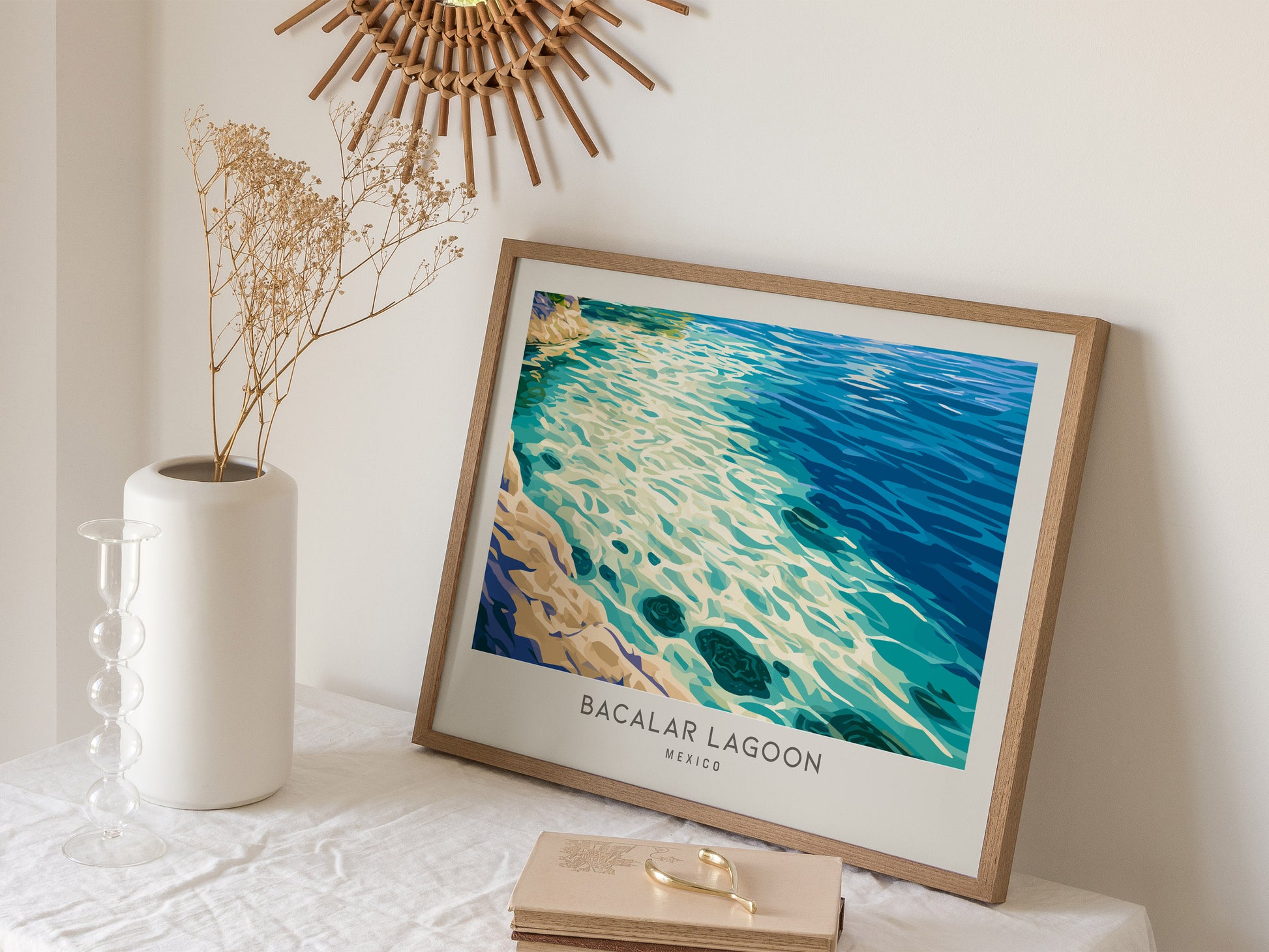 Bacalar Lagoon Landscape Matte Border Poster | Mexico Coastal Beach Decor Travel Wall Art — 16x20 in