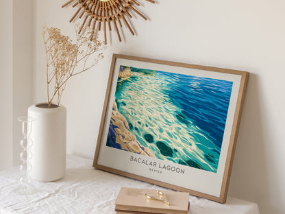 Bacalar Lagoon Landscape Matte Border Poster | Mexico Coastal Beach Decor Travel Wall Art — 16x20 in