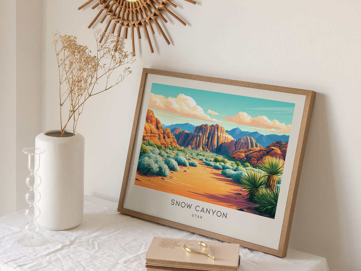 Snow Canyon Landscape Matte Border Poster | Utah Vacation Wall Art — 16x20 in