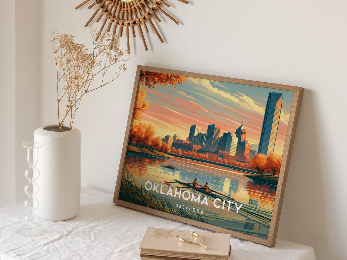 Oklahoma City, Oklahoma Landscape Poster | Vibrant Downtown Skyline Vacation Wall Art — 16x20 in