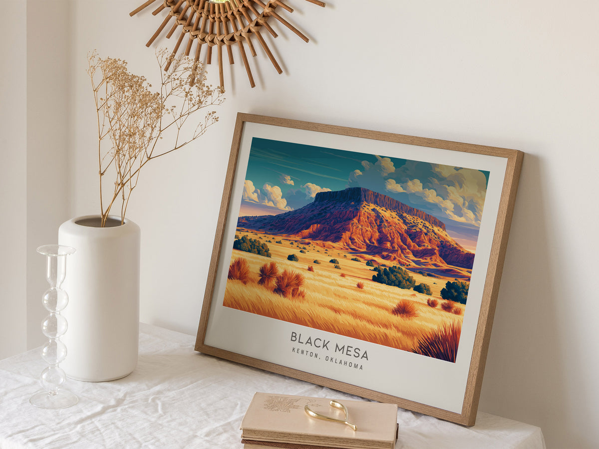Black Mesa Landscape Matte Border Poster | Kenton, Oklahoma Travel Wall Art — 16x20 in