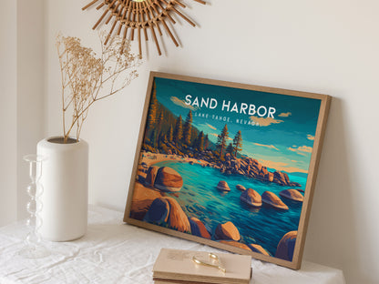 Sand Harbor Landscape Poster | Lake Tahoe, Nevada Travel Gift Destination Print — 16x20 in