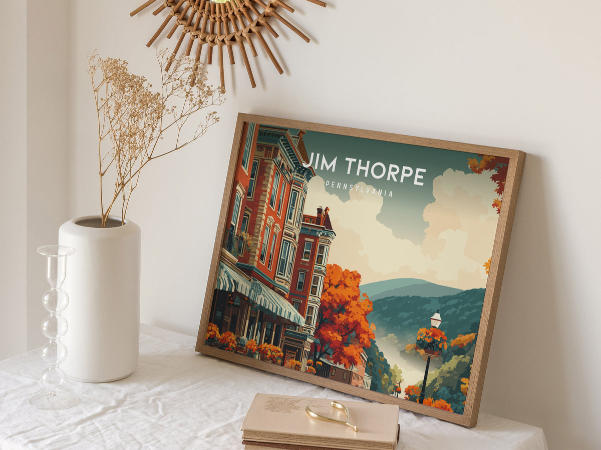 Jim Thorpe, Pennsylvania Landscape Poster | Scenic River Valley Getaway Vacation Wall Art — 16x20 in