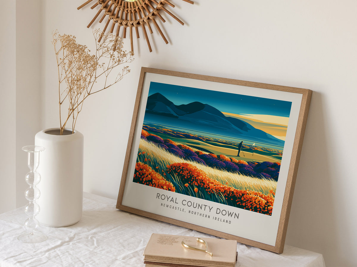 Royal County Down Landscape Matte Border Poster | Newcastle, Northern Ireland Travel Wall Art — 16x20 in