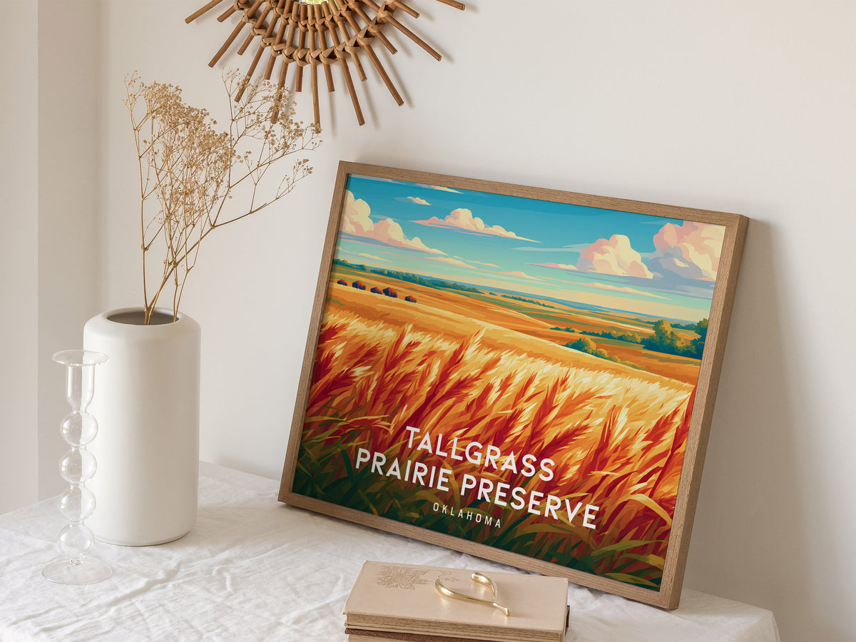 Tallgrass Prairie Preserve Landscape Poster | Oklahoma Vacation Wall Art — 16x20 in