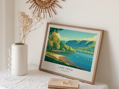 Lake Pepin Landscape Matte Border Poster | Minnesota Travel Gift Beach House Decor — 16x20 in