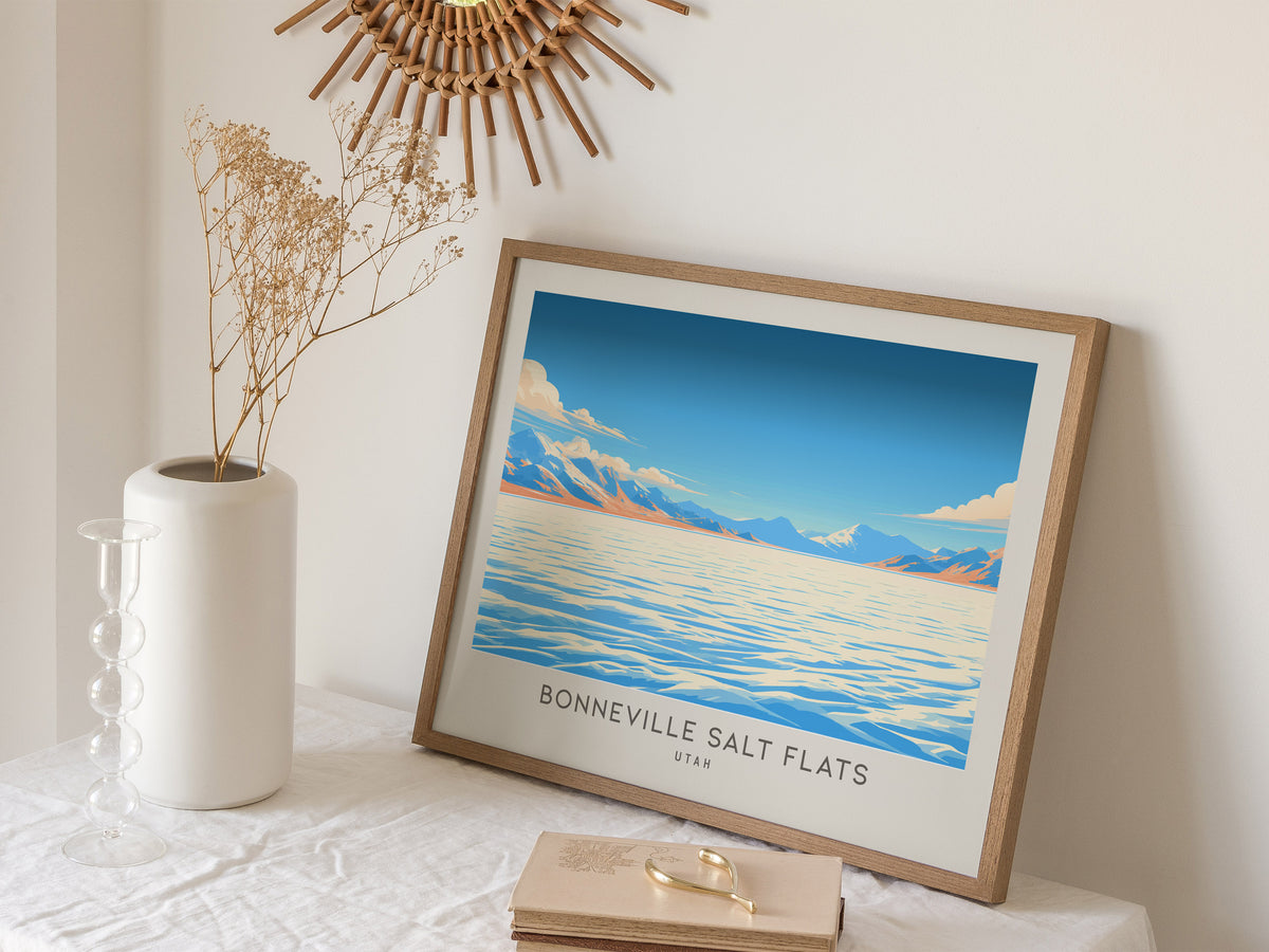 Bonneville Salt Flats Landscape Matte Border Poster | Utah Travel Gift Framed or Unframed — 16x20 in