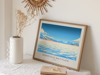Bonneville Salt Flats Landscape Matte Border Poster | Utah Travel Gift Framed or Unframed — 16x20 in