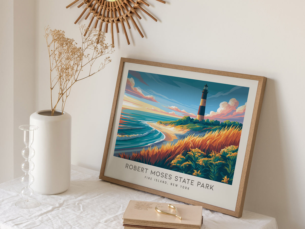 Robert Moses State Park Landscape Matte Border Poster | Fire Island, New York Travel Wall Art — 16x20 in