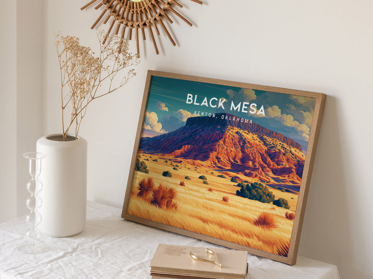 Black Mesa Landscape Poster | Kenton, Oklahoma Framed or Unframed Travel Wall Art — 16x20 in