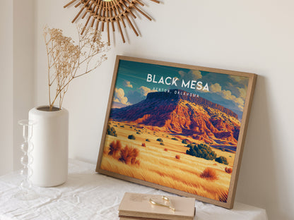 Black Mesa Landscape Poster | Kenton, Oklahoma Framed or Unframed Travel Wall Art — 16x20 in