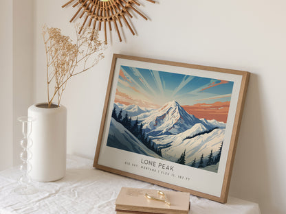 Lone Peak Landscape Matte Border Poster | Big Sky, Montana Travel Wall Art — 16x20 in