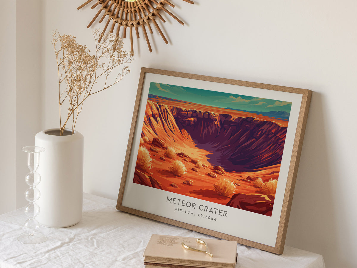 Meteor Crater Landscape Matte Border Poster | Winslow, Arizona Travel Gift — 16x20 in