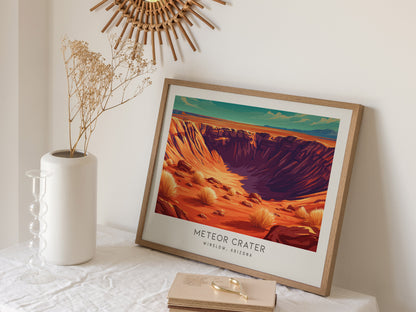 Meteor Crater Landscape Matte Border Poster | Winslow, Arizona Travel Gift — 16x20 in