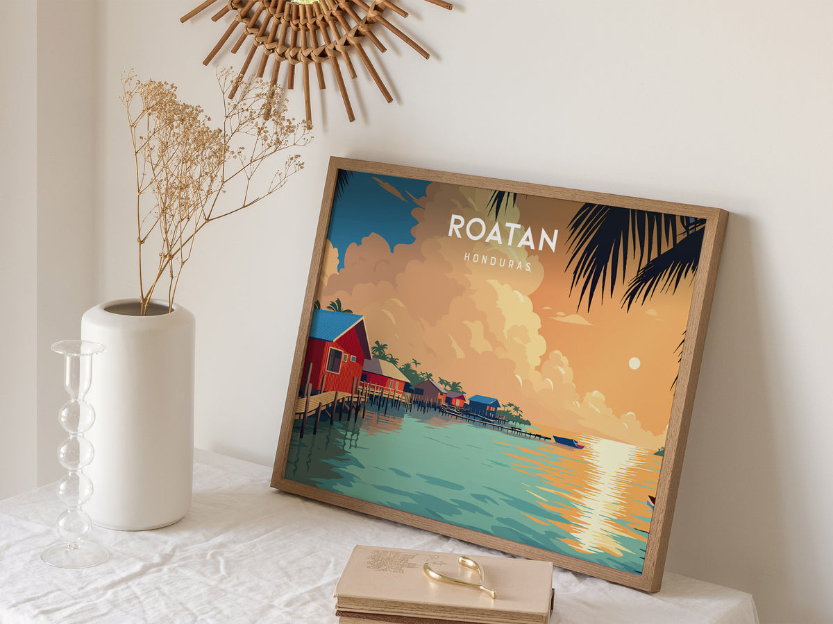 Roatan Landscape Poster | Honduras Destination Print Framed or Unframed Wall Art — 16x20 in