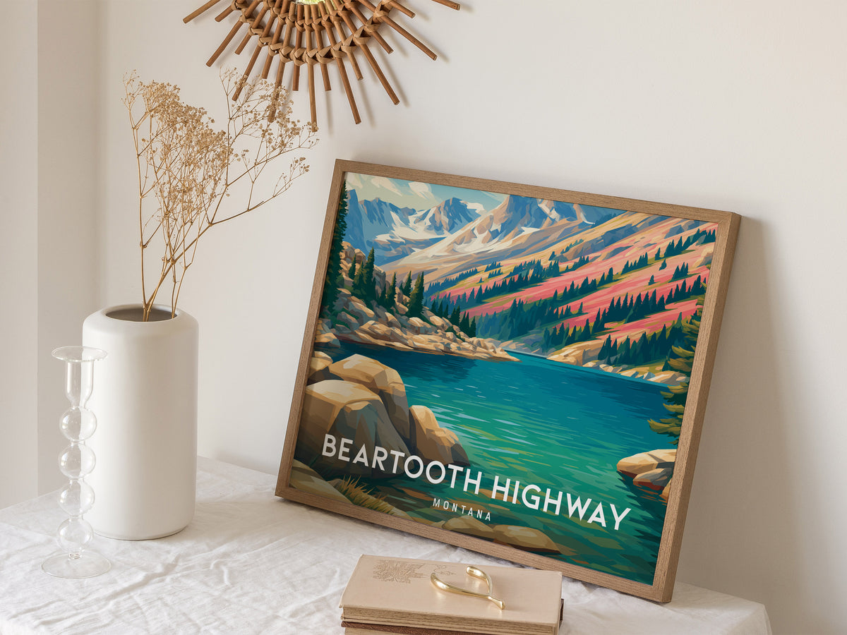 Beartooth Highway, Montana Landscape Poster | Mountain Road Vacation Wall Art — 16x20 in