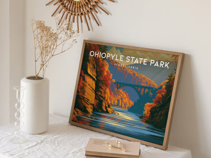 Ohiopyle State Park Landscape Poster | Pennsylvania Framed or Unframed Travel Gift Wall Art — 16x20 in