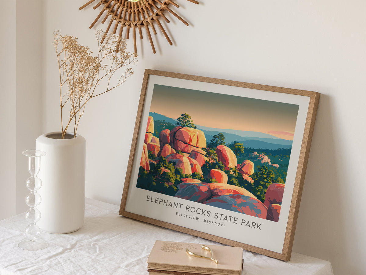 Elephant Rocks State Park Landscape Matte Border Poster | Belleview, Missouri Vacation Wall Art — 16x20 in